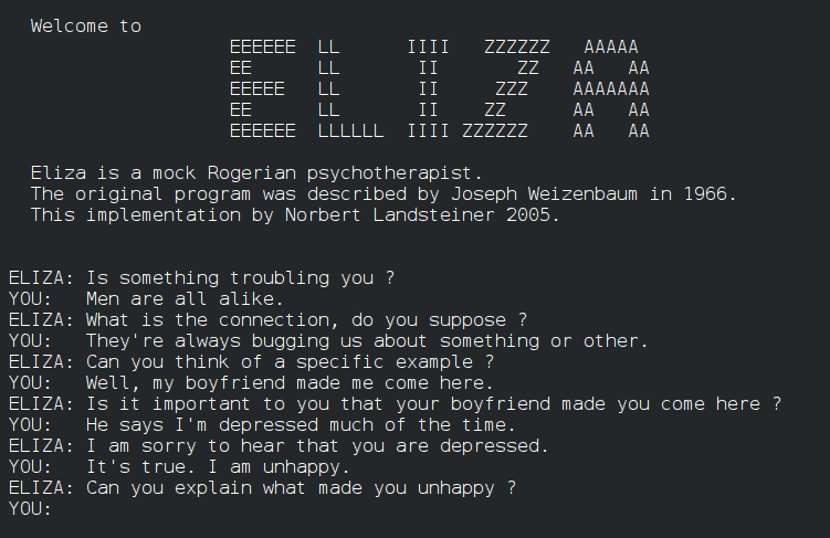 Пример диалога с чат-ботом ELIZA